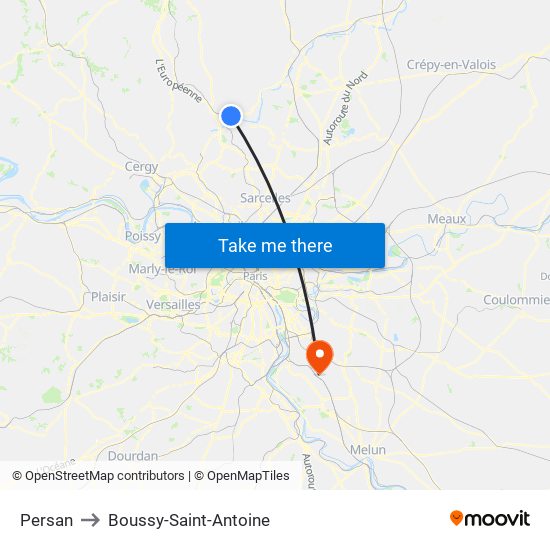 Persan to Boussy-Saint-Antoine map