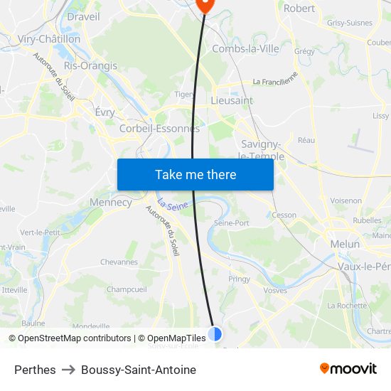 Perthes to Boussy-Saint-Antoine map