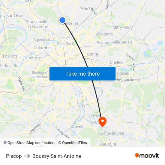Piscop to Boussy-Saint-Antoine map