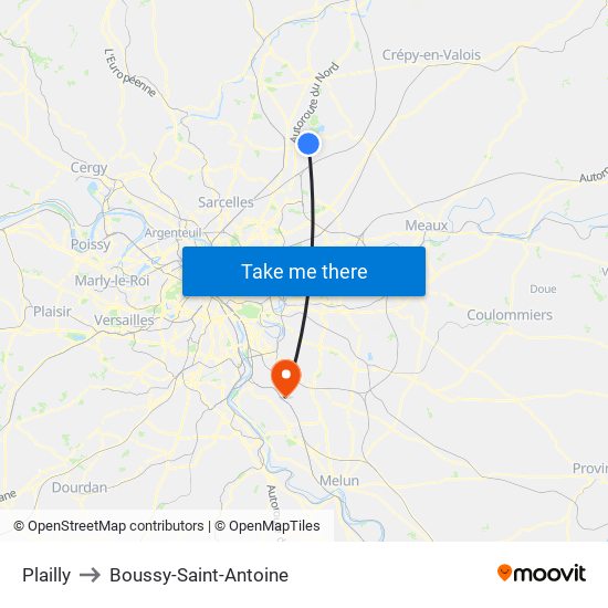 Plailly to Boussy-Saint-Antoine map