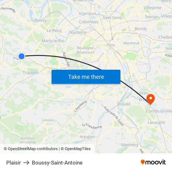 Plaisir to Boussy-Saint-Antoine map