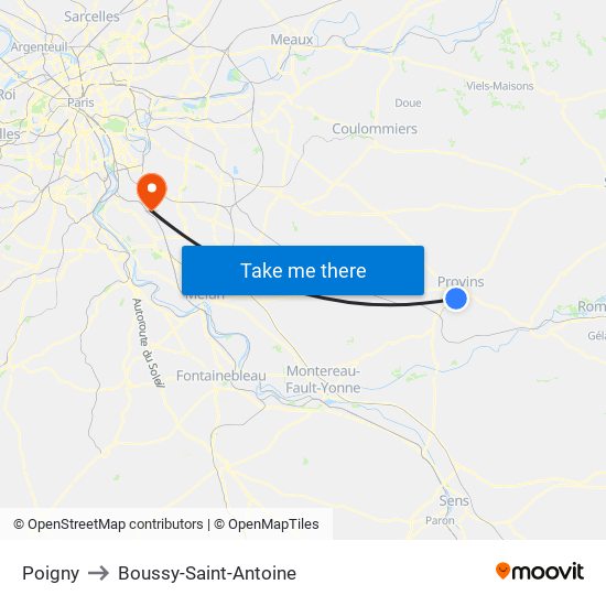 Poigny to Boussy-Saint-Antoine map