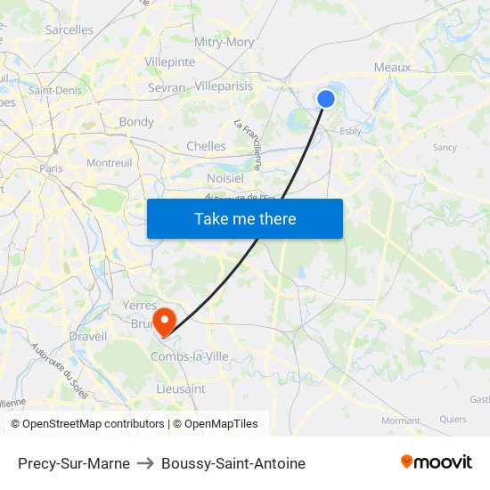 Precy-Sur-Marne to Boussy-Saint-Antoine map