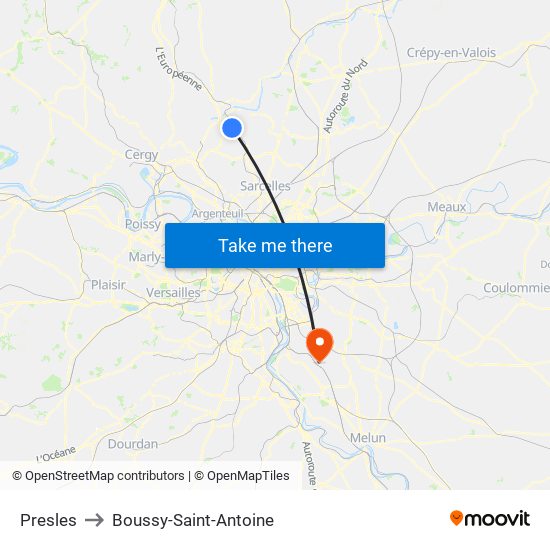 Presles to Boussy-Saint-Antoine map