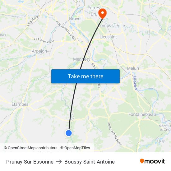 Prunay-Sur-Essonne to Boussy-Saint-Antoine map