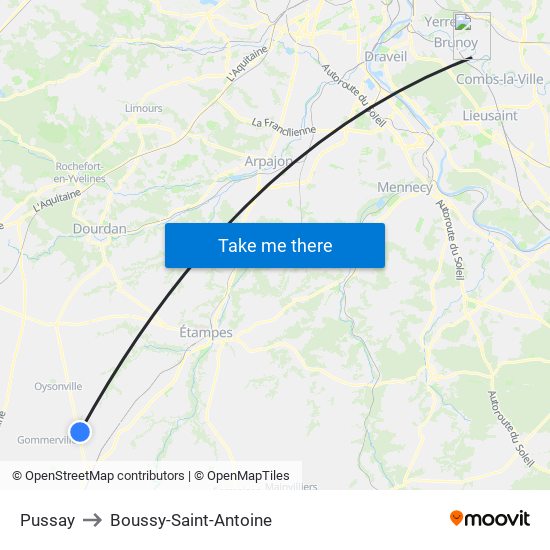 Pussay to Boussy-Saint-Antoine map