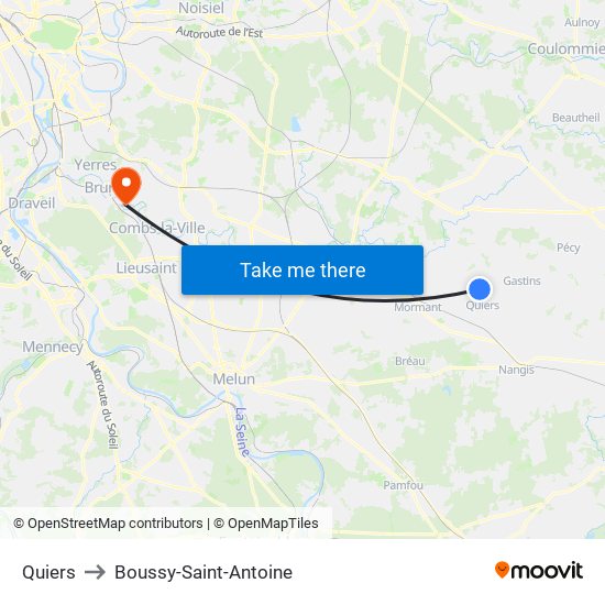 Quiers to Boussy-Saint-Antoine map