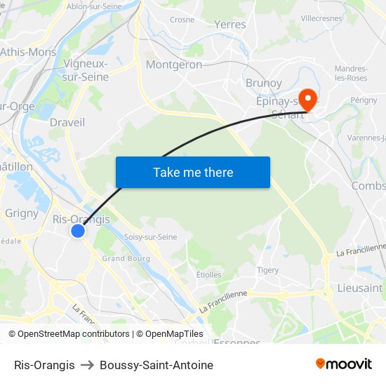 Ris-Orangis to Boussy-Saint-Antoine map