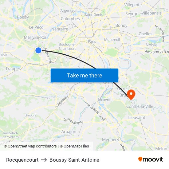 Rocquencourt to Boussy-Saint-Antoine map