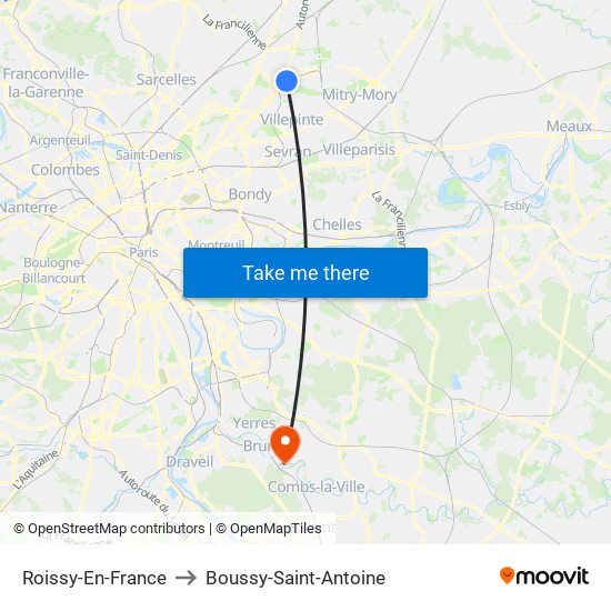Roissy-En-France to Boussy-Saint-Antoine map