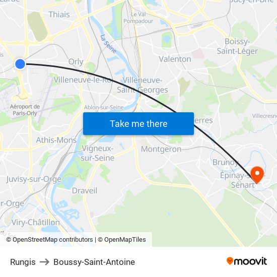 Rungis to Boussy-Saint-Antoine map