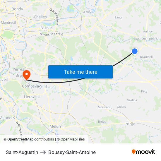 Saint-Augustin to Boussy-Saint-Antoine map
