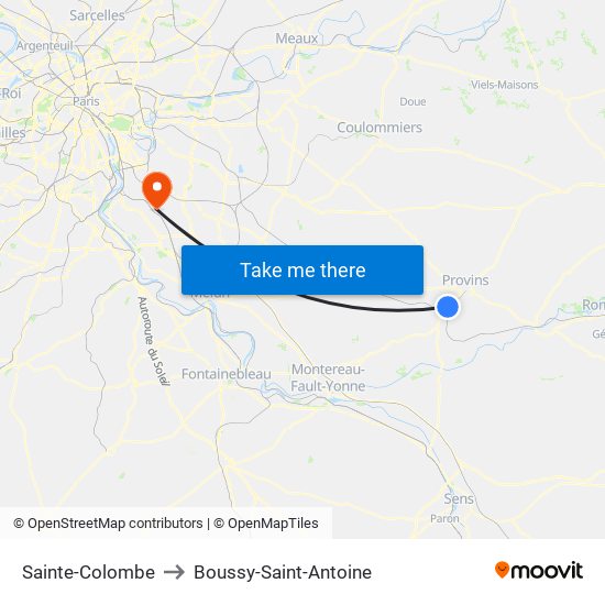 Sainte-Colombe to Boussy-Saint-Antoine map