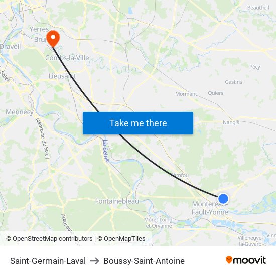 Saint-Germain-Laval to Boussy-Saint-Antoine map