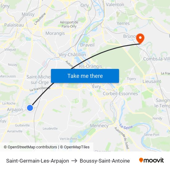 Saint-Germain-Les-Arpajon to Boussy-Saint-Antoine map