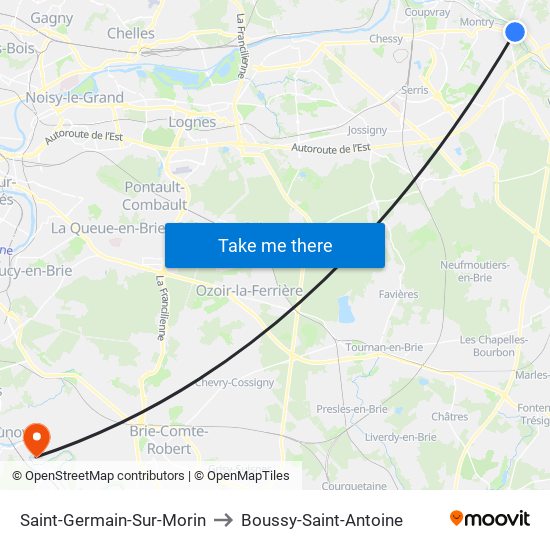 Saint-Germain-Sur-Morin to Boussy-Saint-Antoine map