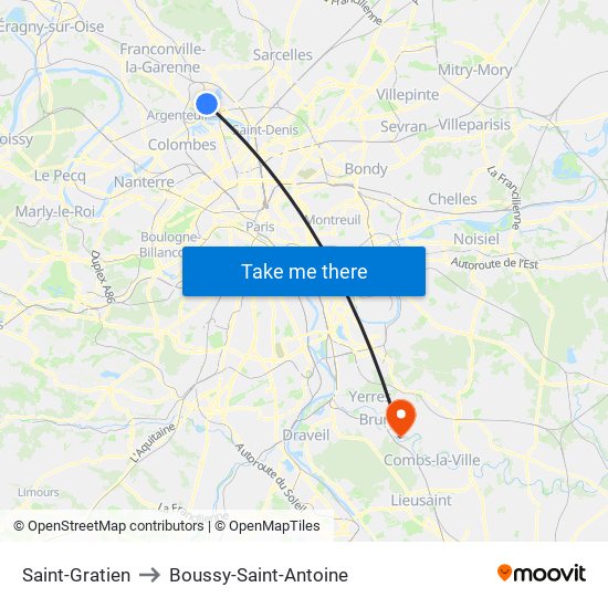 Saint-Gratien to Boussy-Saint-Antoine map