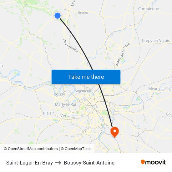Saint-Leger-En-Bray to Boussy-Saint-Antoine map
