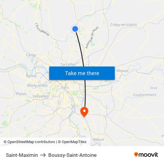 Saint-Maximin to Boussy-Saint-Antoine map