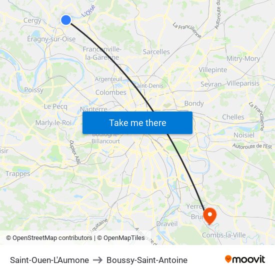Saint-Ouen-L'Aumone to Boussy-Saint-Antoine map