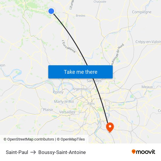 Saint-Paul to Boussy-Saint-Antoine map