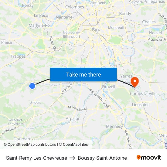Saint-Remy-Les-Chevreuse to Boussy-Saint-Antoine map