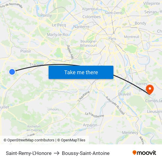 Saint-Remy-L'Honore to Boussy-Saint-Antoine map