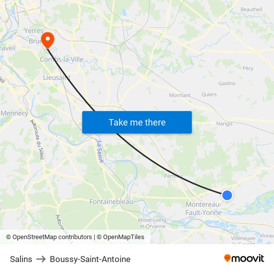 Salins to Boussy-Saint-Antoine map