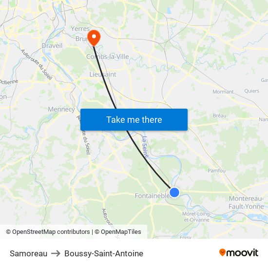 Samoreau to Boussy-Saint-Antoine map