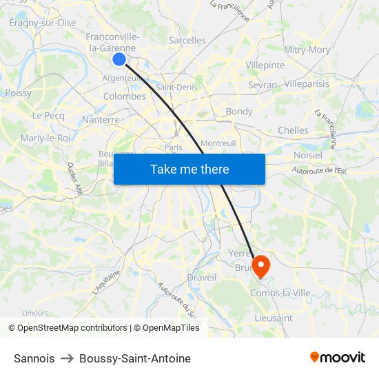 Sannois to Boussy-Saint-Antoine map