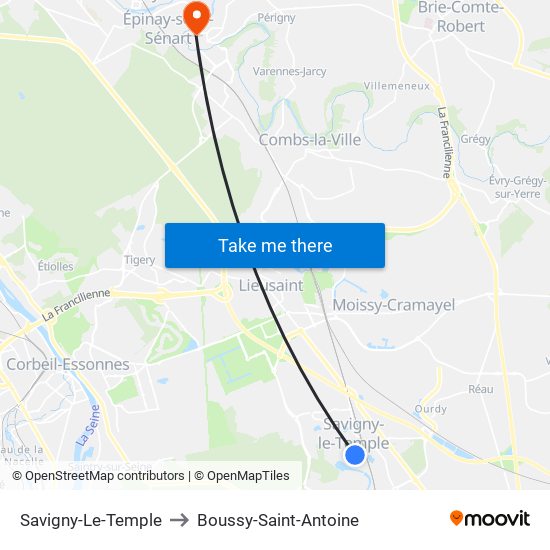 Savigny-Le-Temple to Boussy-Saint-Antoine map