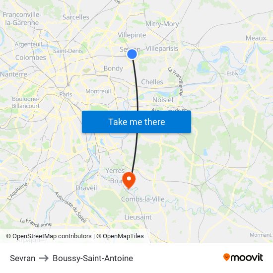 Sevran to Boussy-Saint-Antoine map