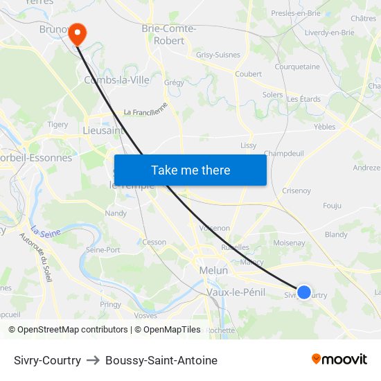 Sivry-Courtry to Boussy-Saint-Antoine map