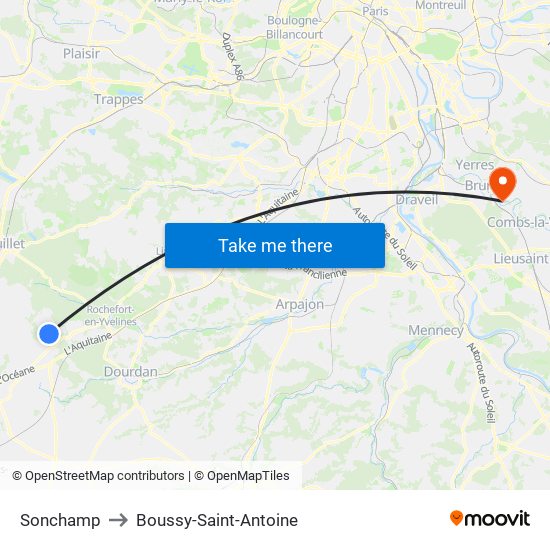 Sonchamp to Boussy-Saint-Antoine map