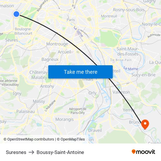 Suresnes to Boussy-Saint-Antoine map