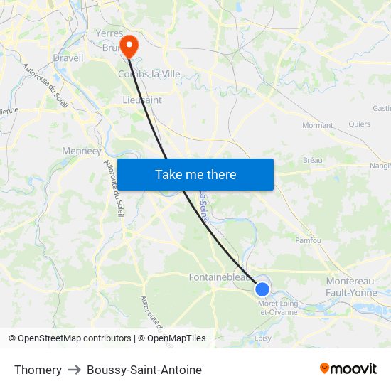 Thomery to Boussy-Saint-Antoine map