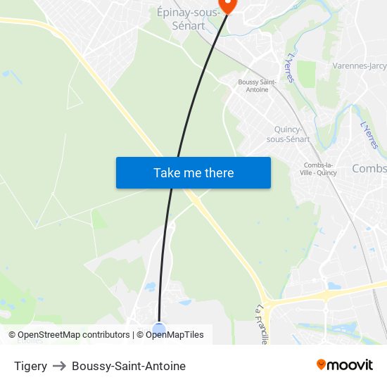 Tigery to Boussy-Saint-Antoine map