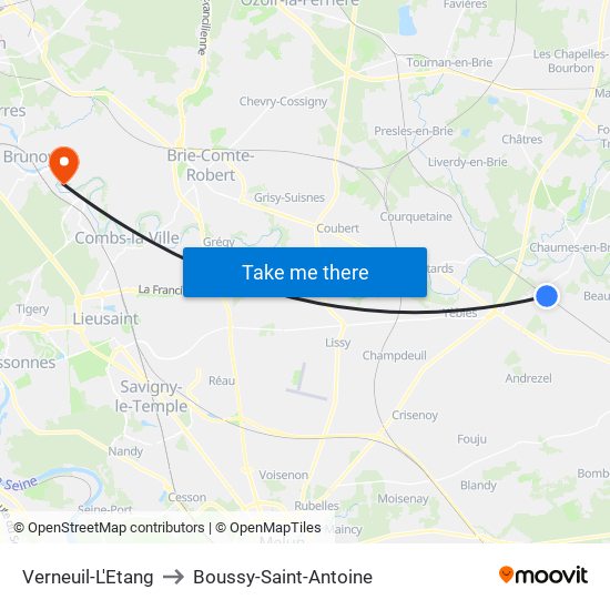 Verneuil-L'Etang to Boussy-Saint-Antoine map