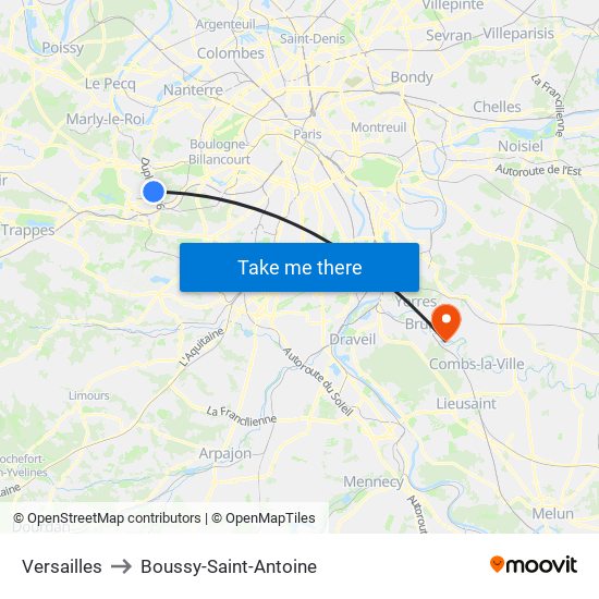 Versailles to Boussy-Saint-Antoine map