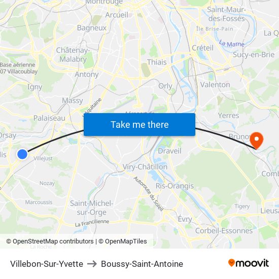 Villebon-Sur-Yvette to Boussy-Saint-Antoine map