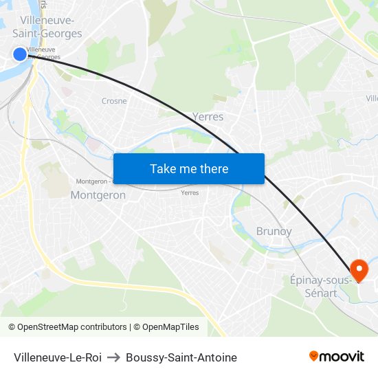 Villeneuve-Le-Roi to Boussy-Saint-Antoine map