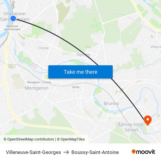 Villeneuve-Saint-Georges to Boussy-Saint-Antoine map