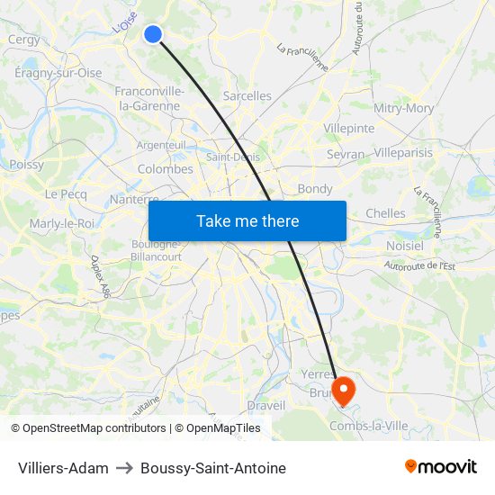 Villiers-Adam to Boussy-Saint-Antoine map