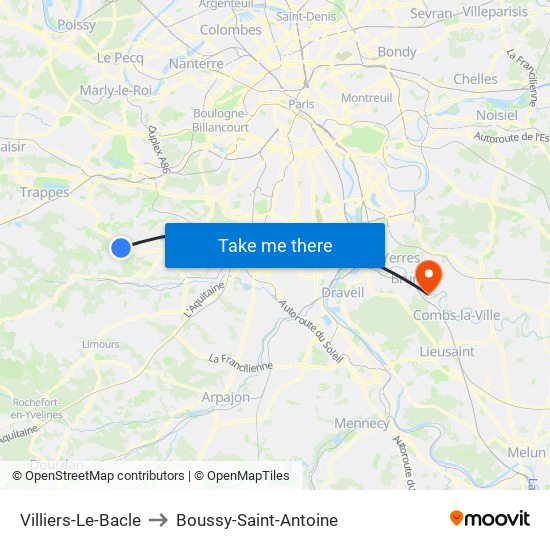 Villiers-Le-Bacle to Boussy-Saint-Antoine map
