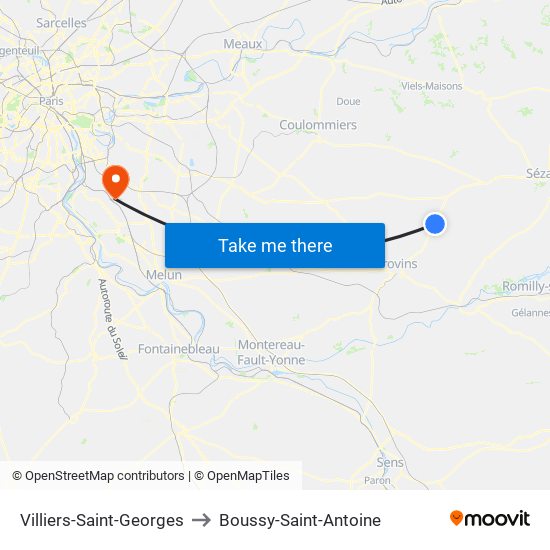 Villiers-Saint-Georges to Boussy-Saint-Antoine map