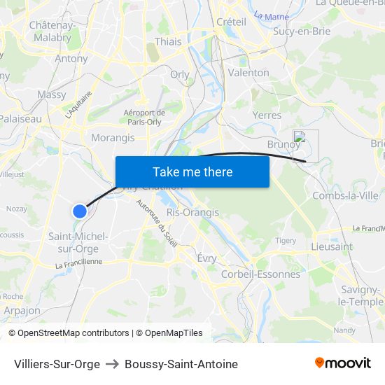 Villiers-Sur-Orge to Boussy-Saint-Antoine map