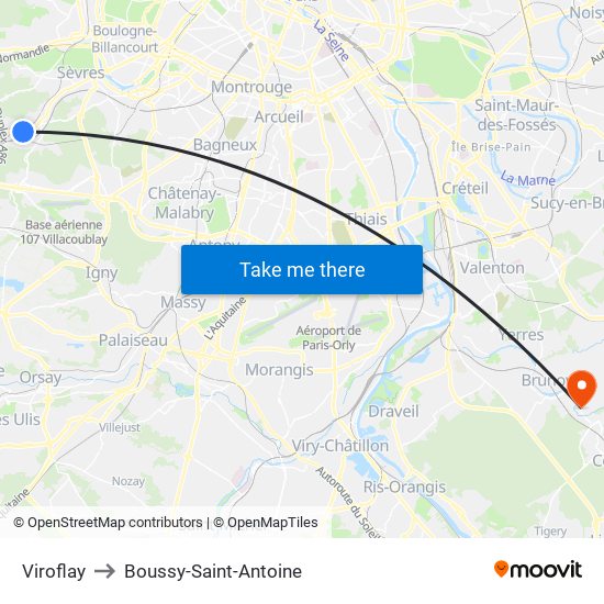 Viroflay to Boussy-Saint-Antoine map