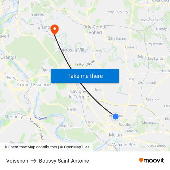 Voisenon to Boussy-Saint-Antoine map