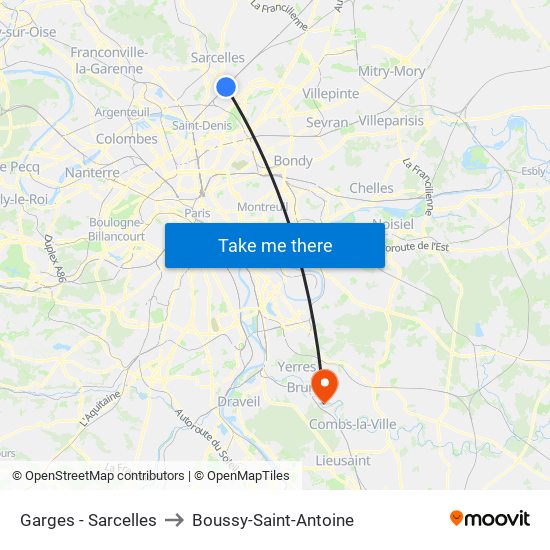Garges - Sarcelles to Boussy-Saint-Antoine map