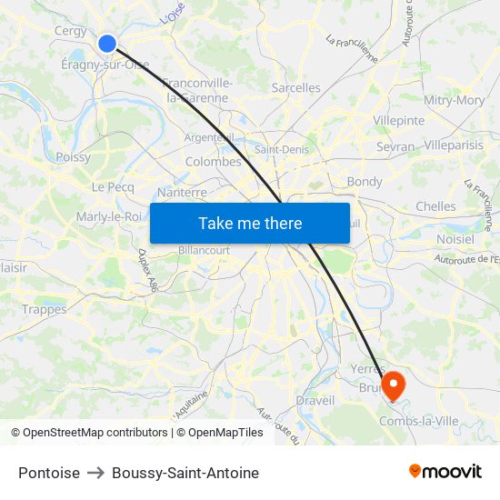 Pontoise to Boussy-Saint-Antoine map